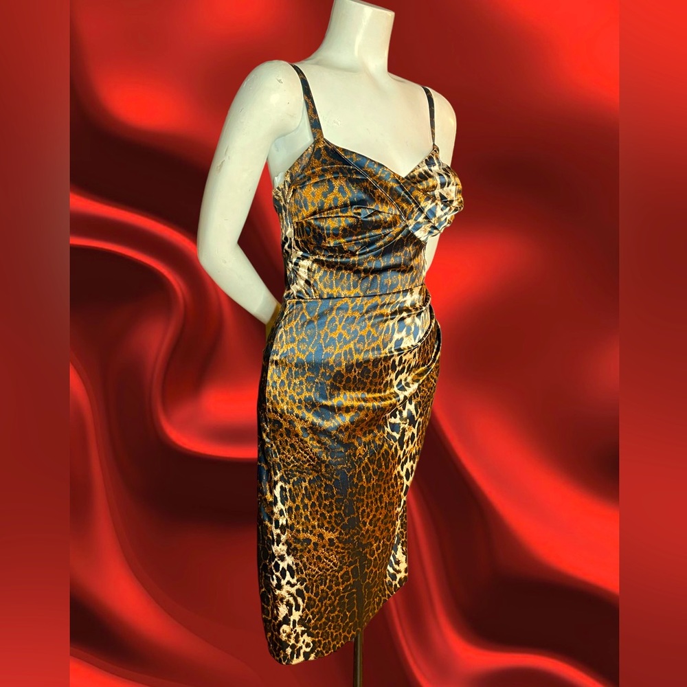 Stop Staring Animal Print Wiggle Bombshell Rockabilly Pinup Dress Size L Y2k